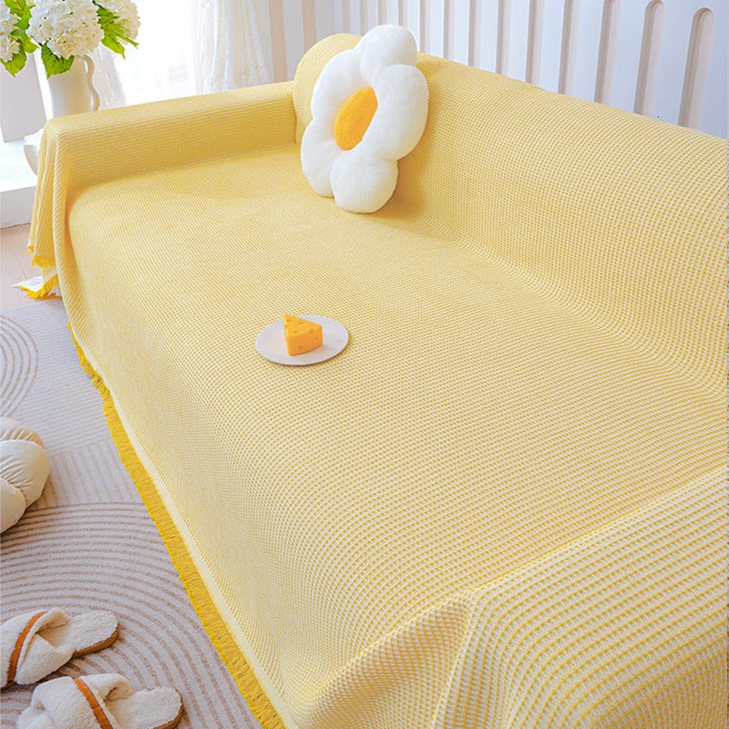 Ins Cream Style Single Sofa Towel Sofa Cover Cotton Thread Full Cover Straight Row Three-Person Non-Slip Sofa Cloth Cover Blanket - Image 1